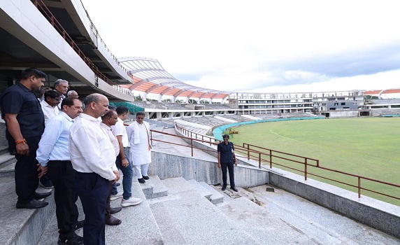 Tripura CM Dr. Manik Saha inspects progress of international cricket stadium at Narsingarh.